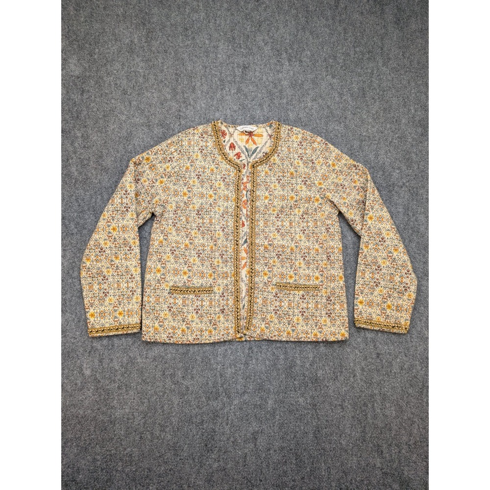 Coldwater Creek Floral Tapestry Jacket Large Braided Trim‎ Bohemian Cottage Core